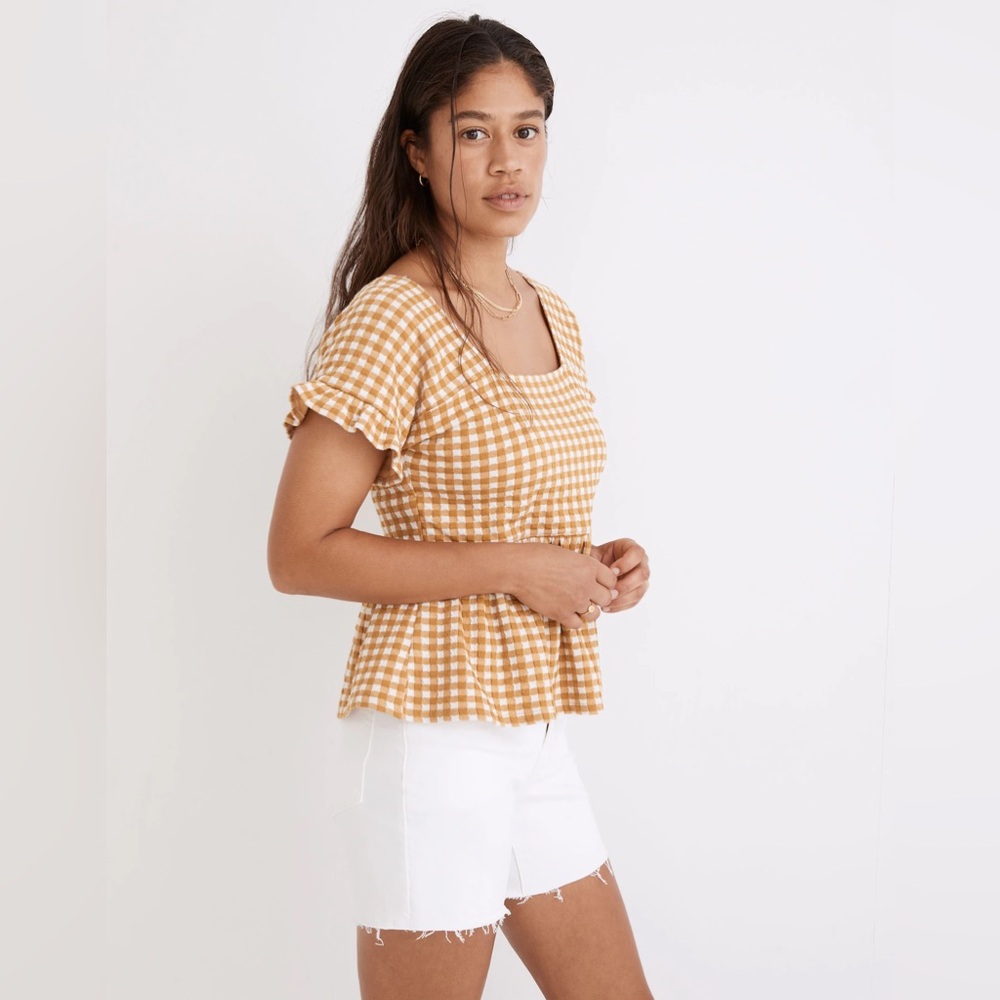 Madewell Gingham Knit Ruffle-Hem Top - Picture 2 of 7